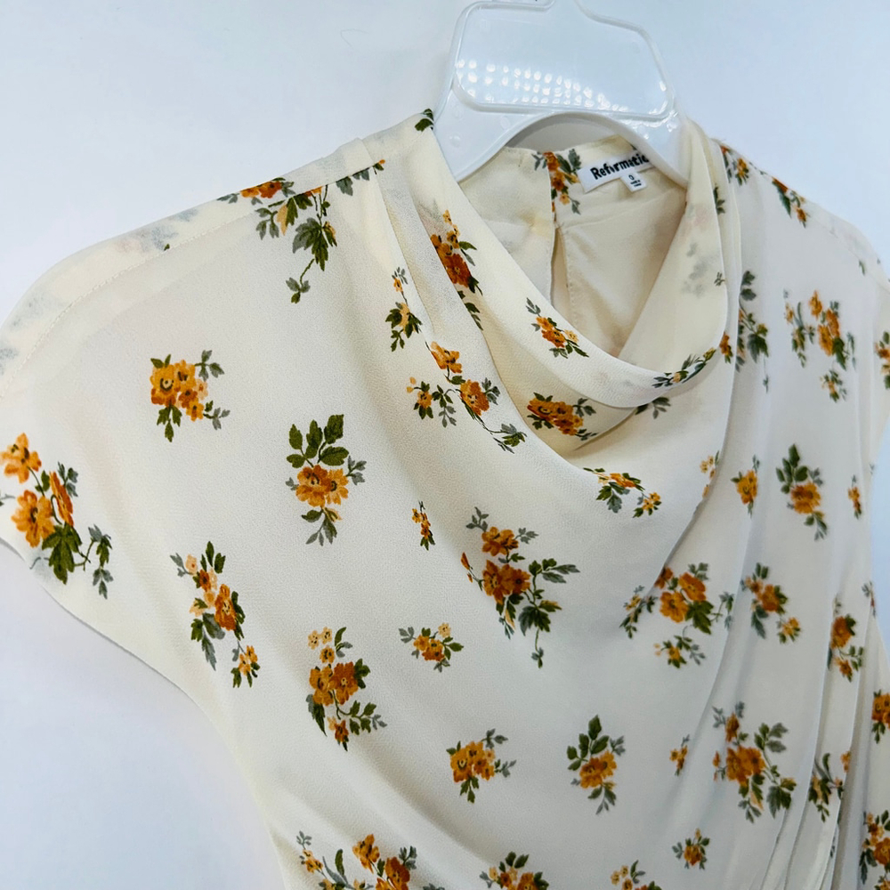 REFORMATION Bettie Floral PREPPY Cap Sleeve HIGH NECK MOCK Top WOMENS 0 XS - Picture 4 of 10